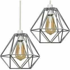 MINISUN 2 X Chrome Ceiling Pendant Light Shades 4W LED Filament Bulbs Warm White