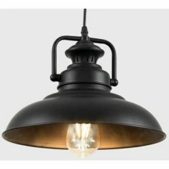 MINISUN Industrial Matt Grey Metal Ceiling Pendant Light 4W LED Amber Filament Bulb Warm White - Black -MINISUN Shop 15378634 2