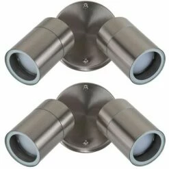 MINISUN 2 X IP44 Rated Stainless Steel Outdoor Garden Twin Wall Spotlights 3W LED GU10 Bulbs Warm White