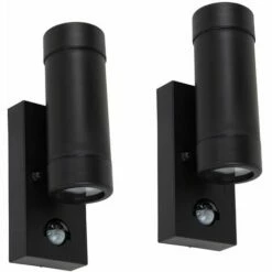 MINISUN 2 X Black IP44 Rated Outdoor Garden Up / Down Wall Lights With PIR Motion Sensor - No Bulbs
