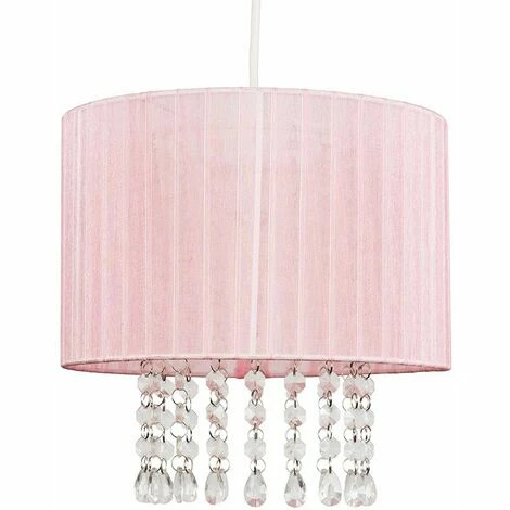 MINISUN Pink Voile Ribbon Wrapped Pendant Shade With Acrylic Droplets 6W LED GLS Bulb Warm White MINISUN Pink Voile Ribbon Wrapped Pendant Shade With Acrylic Droplets 6W LED GLS Bulb Warm White -MINISUN Shop 15378843 1