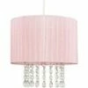 MINISUN Pink Voile Ribbon Wrapped Pendant Shade With Acrylic Droplets 10W LED GLS Bulb Warm White -MINISUN Shop 15378844 1