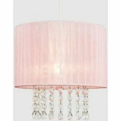 MINISUN Pink Voile Ribbon Wrapped Pendant Shade With Acrylic Droplets 10W LED GLS Bulb Warm White 3 MINISUN Pink Voile Ribbon Wrapped Pendant Shade With Acrylic Droplets 10W LED GLS Bulb Warm White -MINISUN Shop 15378844 2