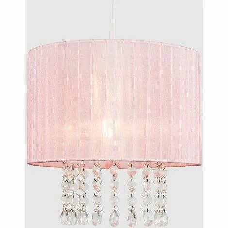 MINISUN Pink Voile Ribbon Wrapped Pendant Shade With Acrylic Droplets 10W LED GLS Bulb Warm White MINISUN Pink Voile Ribbon Wrapped Pendant Shade With Acrylic Droplets 10W LED GLS Bulb Warm White -MINISUN Shop 15378844 2