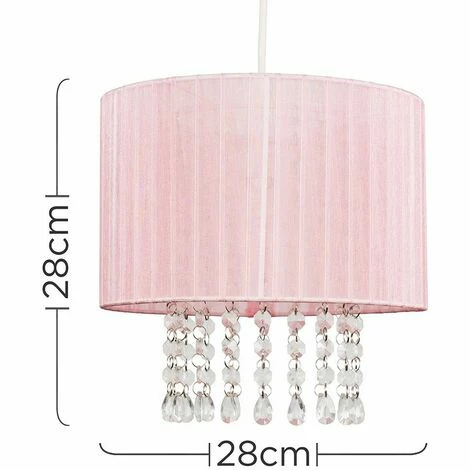 MINISUN Pink Voile Ribbon Wrapped Pendant Shade With Acrylic Droplets 10W LED GLS Bulb Warm White MINISUN Pink Voile Ribbon Wrapped Pendant Shade With Acrylic Droplets 10W LED GLS Bulb Warm White -MINISUN Shop 15378844 4