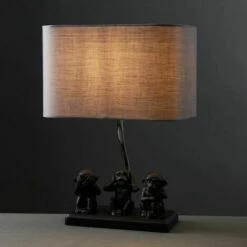 MINISUN Table Lamp Three Wise Monkeys Grey Fabric Shade - Add LED Bulb 3 MINISUN Table Lamp Three Wise Monkeys Grey Fabric Shade - Add LED Bulb -MINISUN Shop 15379111 2