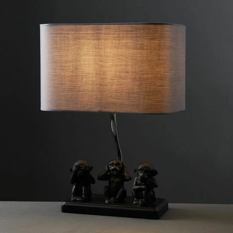 MINISUN Table Lamp Three Wise Monkeys Grey Fabric Shade - Add LED Bulb MINISUN Table Lamp Three Wise Monkeys Grey Fabric Shade - Add LED Bulb -MINISUN Shop 15379111 2