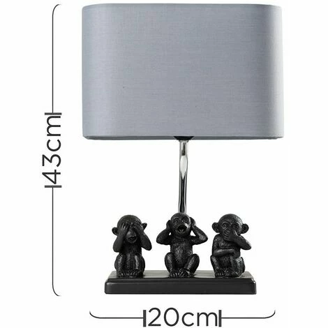 MINISUN Table Lamp Three Wise Monkeys Grey Fabric Shade - Add LED Bulb MINISUN Table Lamp Three Wise Monkeys Grey Fabric Shade - Add LED Bulb -MINISUN Shop 15379111 4