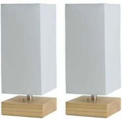 MINISUN 2 X Pine Wood & White Bedside Table Lamps With Usb Charging Port