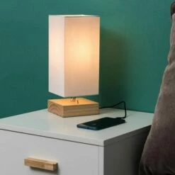 MINISUN 2 X Pine Wood & White Bedside Table Lamps With Usb Charging Port -MINISUN Shop 15379200 3