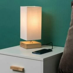 MINISUN 2 X Pine Wood & White Bedside Table Lamps With Usb Charging Port 4W LED Bulbs Warm White 4 MINISUN 2 X Pine Wood & White Bedside Table Lamps With Usb Charging Port 4W LED Bulbs Warm White -MINISUN Shop 15379201 3
