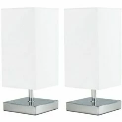 MINISUN 2 X Square Chrome Touch Table Lamps - White - No Bulb