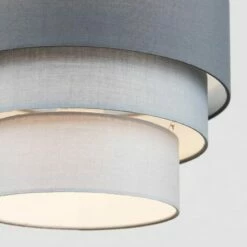 MINISUN Round 3 Tier Dark Grey, Light Grey & White Fabric Ceiling Pendant Lamp Light Shade 10W LED GLS Bulb Warm White -MINISUN Shop 15384522 3