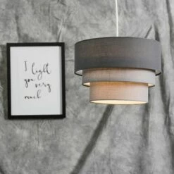 MINISUN Round 3 Tier Grey Fabric Ceiling Pendant Light Shade 10W LED Bulb Warm White 4 MINISUN Round 3 Tier Grey Fabric Ceiling Pendant Light Shade 10W LED Bulb Warm White -MINISUN Shop 15455908 3