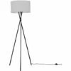 MINISUN Floor Lamp Tripod Camden Light In Black With Cylinder Lampshade - Cool Grey -MINISUN Shop 15682913 1