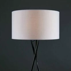 MINISUN Floor Lamp Tripod Camden Light In Black With Cylinder Lampshade - Cool Grey -MINISUN Shop 15682913 3