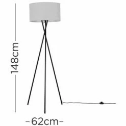 MINISUN Floor Lamp Tripod Camden Light In Black With Cylinder Lampshade - Cool Grey -MINISUN Shop 15682913 4