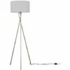 MINISUN Floor Lamp Tripod Camden Light In Brushed Chrome With Cylinder Lampshade - Cool Grey -MINISUN Shop 15683015 1
