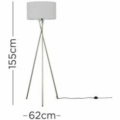 MINISUN Floor Lamp Tripod Camden Light In Brushed Chrome With Cylinder Lampshade - Cool Grey -MINISUN Shop 15683015 4