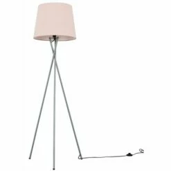 MINISUN Floor Lamp Tripod Camden Light In Grey With Tapered Lampshade - Pink