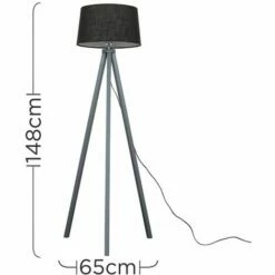 MINISUN Wooden Tripod Floor Lamp In Grey With Doretta Shade - Black - No Bulb -MINISUN Shop 15846481 4