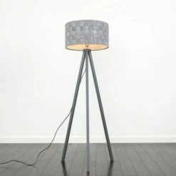 MINISUN Grey Wood Tripod Floor Lamp With Grey Felt Shade - No Bulb 3 MINISUN Grey Wood Tripod Floor Lamp With Grey Felt Shade - No Bulb -MINISUN Shop 15846487 2