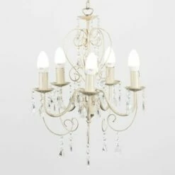 MINISUN Cream 5 Way Chandelier + Acrylic Jewels 5 X 4W LED SES E14 Frosted Glass Candle Bulbs -MINISUN Shop 15894684 2