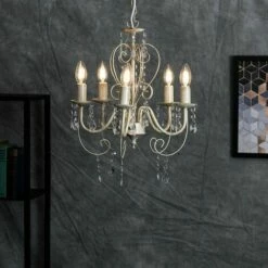 MINISUN Cream 5 Way Chandelier + Acrylic Jewels 5 X 4W LED SES E14 Frosted Glass Candle Bulbs -MINISUN Shop 15894684 3