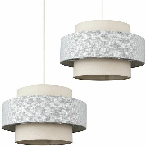 MINISUN 2 x Ceiling Pendant Light Shades In A Cream & Grey Herringbone Finish 10W LED Bulbs Warm White MINISUN 2 X Ceiling Pendant Light Shades In A Cream & Grey Herringbone Finish 10W LED Bulbs Warm White -MINISUN Shop 15898554 1