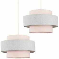 MINISUN 2 X Ceiling Pendant Light Shades In A Pink & Grey Herringbone Finish