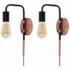 MINISUN 2 X Industrial Copper & Black Plug In Swing Arm Wall Lights + 4W LED Filament Bulbs Warm White -MINISUN Shop 15935816 1