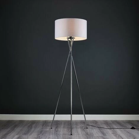 MINISUN Floor Lamp Tripod Camden Light in Chrome with Cylinder Lampshade - Cool Grey MINISUN Floor Lamp Tripod Camden Light In Chrome With Cylinder Lampshade - Cool Grey -MINISUN Shop 16548146 2