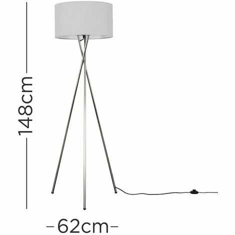 MINISUN Floor Lamp Tripod Camden Light in Chrome with Cylinder Lampshade - Cool Grey MINISUN Floor Lamp Tripod Camden Light In Chrome With Cylinder Lampshade - Cool Grey -MINISUN Shop 16548146 4