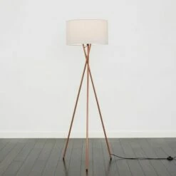 MINISUN Camden Tripod Floor Lamp In Copper With Drum Shade - Cool Grey - No Bulb -MINISUN Shop 16568190 2
