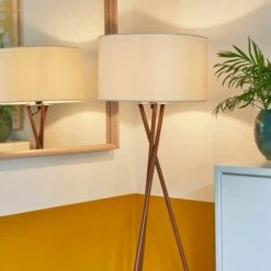 MINISUN Camden Tripod Floor Lamp In Copper With Drum Shade - Cool Grey - No Bulb -MINISUN Shop 16568190 3