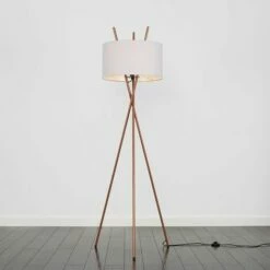 MINISUN Tripod Floor Lamp Crawford Standard Light In Copper With Cylinder Lampshade - Cool Grey -MINISUN Shop 16568221 2