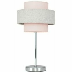 MINISUN Touch Table Lamp Chrome Finish 4 Stage Dimmer 2 Tier Shades - Pink & Grey - No Bulb