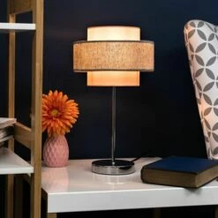 MINISUN Touch Table Lamp Chrome Finish 4 Stage Dimmer 2 Tier Shades - Pink & Grey - No Bulb -MINISUN Shop 16594355 3