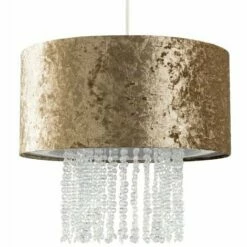 MINISUN Velvet Ceiling Pendant Light Shade With Clear Acrylic Droplets - Gold - No Bulb