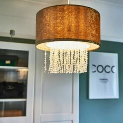 MINISUN Velvet Ceiling Pendant Light Shade With Clear Acrylic Droplets - Gold - No Bulb -MINISUN Shop 16594364 3