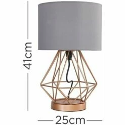MINISUN Melrose Geometric Touch Table Lamp In Copper With Fabric Lampshades - Grey - No Bulb -MINISUN Shop 16594396 4