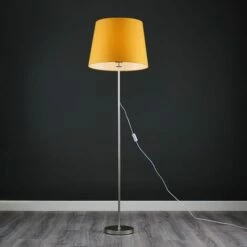 MINISUN Charlie Stem Floor Lamp In Brushed Chrome With Large Aspen Shade - Mustard - No Bulb -MINISUN Shop 16594487 2