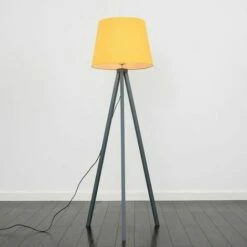 MINISUN Floor Lamp Modern Wooden Tripod Light In Grey With Tapered Shade - Mustard -MINISUN Shop 16594522 2