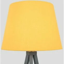 MINISUN Floor Lamp Modern Wooden Tripod Light In Grey With Tapered Shade - Mustard -MINISUN Shop 16594522 3