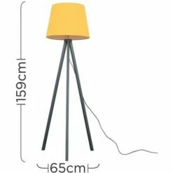 MINISUN Floor Lamp Modern Wooden Tripod Light In Grey With Tapered Shade - Mustard -MINISUN Shop 16594522 4