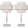 MINISUN 2 X Chrome Touch Table Lamps - Pink & Grey Herringbone - No Bulb -MINISUN Shop 16594537 1