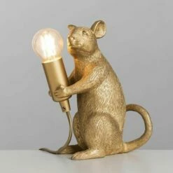 MINISUN Sitting Rat Table Lamp Mouse Lights Bedside With 4W LED Filament Bulb Warm White - Gold -MINISUN Shop 16594556 2