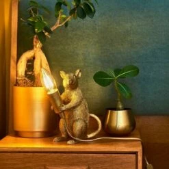 MINISUN Sitting Rat Table Lamp Mouse Lights Bedside With 4W LED Filament Bulb Warm White - Gold -MINISUN Shop 16594556 3