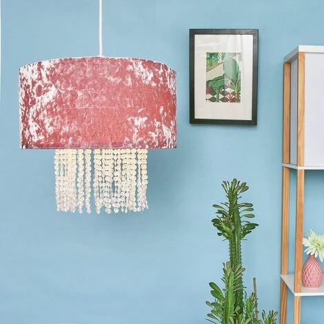 MINISUN 2 x Pink Velvet Ceiling Pendant Light Shades With Clear Acrylic Droplets MINISUN 2 X Pink Velvet Ceiling Pendant Light Shades With Clear Acrylic Droplets -MINISUN Shop 16594568 3