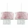 MINISUN 2 X Pink Velvet Ceiling Pendant Light Shades With Clear Acrylic Droplets + 10W LED Bulbs Warm White -MINISUN Shop 16594569 1